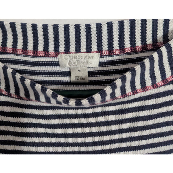 Christopher & Banks Navy Stripe Boat Neck Sweater Medium P2 Nautical Coastal - Picture 3 of 5